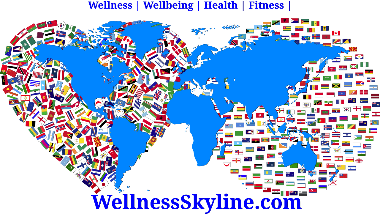 Global heart and map image conveying wellness message for humanity-Wellness Skyline