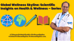 Dr. N. A. Dharmadhikari with Global Wellness Skyline banner – Scientific Insights on Health and Wellness series.