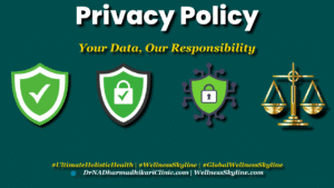 Privacy Policy template image with shields, lock, and balance scale icons — Wellness Skyline
