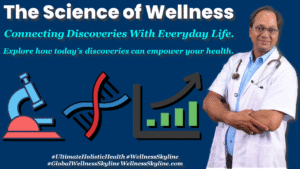 Wellness research template with science icons, inspirational text, and healthcare branding.