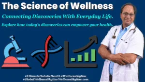 Wellness research template with science icons, inspirational text, and healthcare branding.